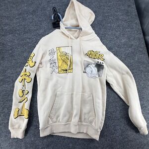 Street Fighter Hoodie Mens Small Cream Excellent Ryu Graphic Sherpa Lined Hood
